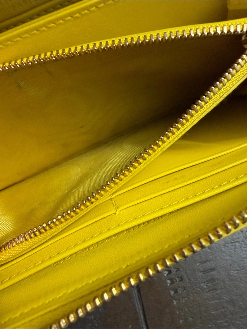 Dior Yellow Quilted Zip Wallet with Gold Hardware